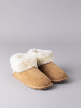 Ladies' Sheepskin Bootie Slippers in Tan