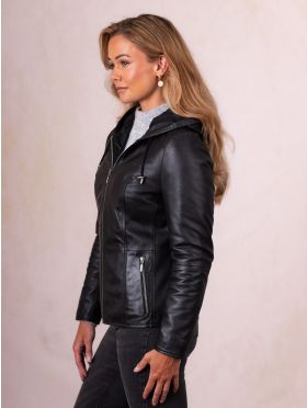 Abbeyville II Hooded Leather Jacket in Black