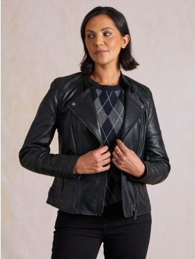 Tarn Leather Biker Jacket in Black