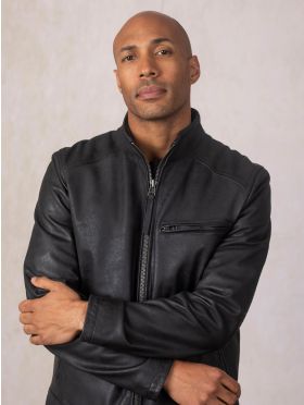 Crookshaw Leather Jacket in Navy
