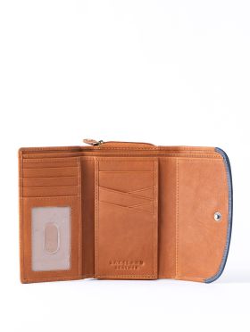 Hartsop Flapover Leather Purse in Cognac and Navy