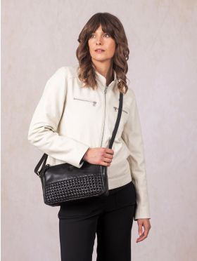 Waverton Woven Leather Cross Body Bag in Black