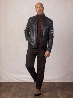 Charlie II Leather Racer Jacket in Black