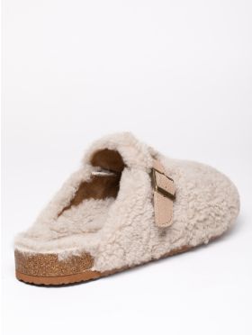 Sheepskin Wool Buckle Clog Slippers in Grey