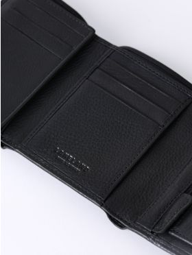 Stitch Leather Tri-Fold Wallet in Black