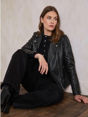 Tarraby Leather Biker Jacket in Black