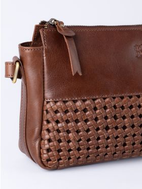Waverton Woven Leather Cross Body Bag in Brown