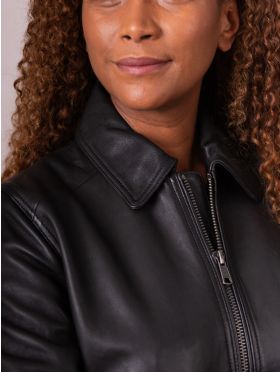 Crosthwaite Collared Leather Jacket in Black