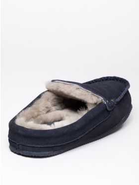 Sheepskin Moccasin Slider Slippers in Navy