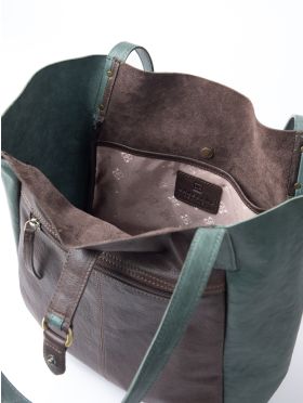 Hartsop Leather Tote Bag in Brown and Green