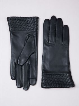 Willow Woven Cuff Leather Gloves in Black