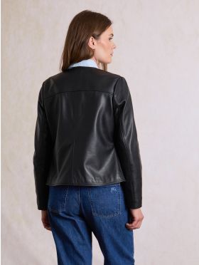 Crosby Collarless Leather Jacket in Black