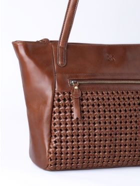 Waverton Woven Leather Tote Bag in Brown