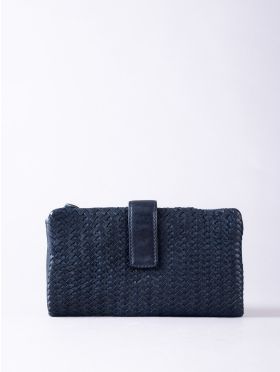 Wreay Large Leather Tab Purse in Navy