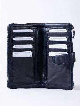 Wreay Large Leather Tab Purse in Navy