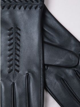 Suzie Stitch Detail Leather Gloves in Black