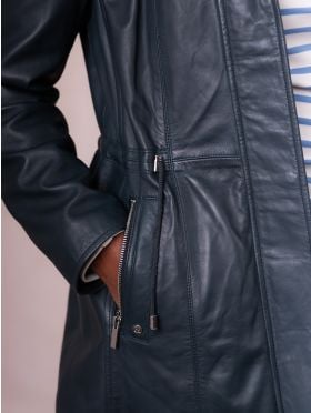 Ambleside Hooded Leather Coat in Navy