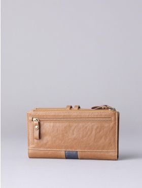 Hartsop Leather Double Zip Purse in Tan & Navy