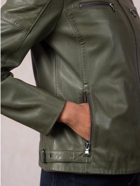 Buttermere Leather Racer Jacket in Green