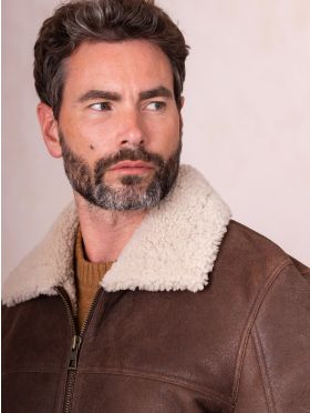 Harrier Sheepskin Flying Jacket in Chocolate Brown