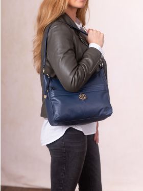 Cartmel Leather Shoulder Bag in Navy