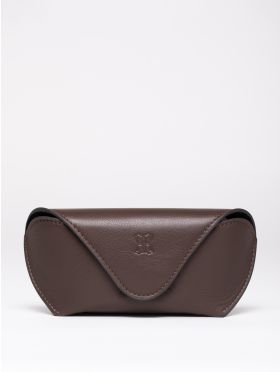 Flapover Leather Glasses Case in Brown