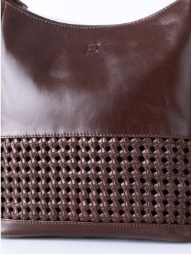 Waverton Woven Medium Leather Cross Body Bag in Brown