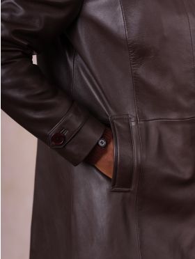 Bilsco Longline Leather Jacket in Seal Brown