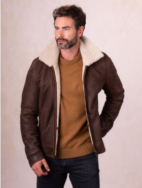 Harrier Sheepskin Flying Jacket in Chocolate Brown