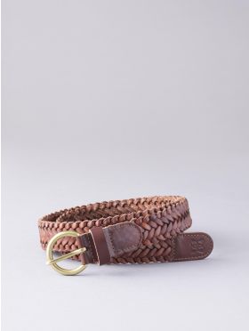 Waverton Leather Woven Belt in Cognac