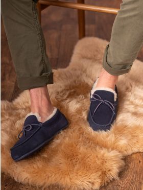 Men's Sheepskin Moccasins in Navy