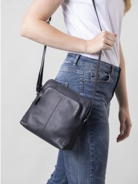 Raven Leather Cross Body Bag in Navy