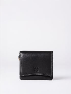 Small Leather Flapover Purse in Black