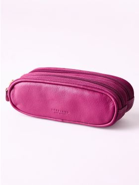 Leather Double Glasses Case in Bold Cranberry Pink
