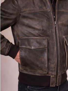 Fellfoot Leather Aviator Jacket in Chocolate Brown
