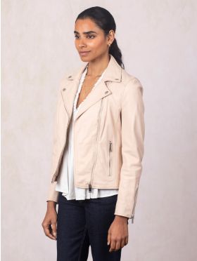 Tarraby Leather Biker Jacket in Parchment