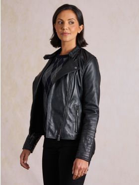 Tarn Leather Biker Jacket in Black