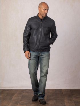 Crookshaw Leather Jacket in Navy
