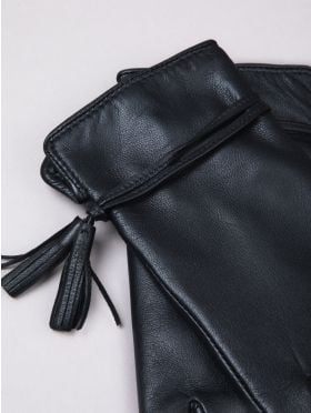 Tarraby Tassel Leather Gloves in Black