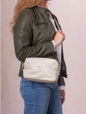 Cartmel Boxy Leather Cross Body Bag in Off White
