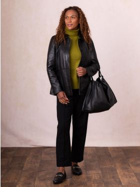Mawbray Collared Leather Jacket in Black