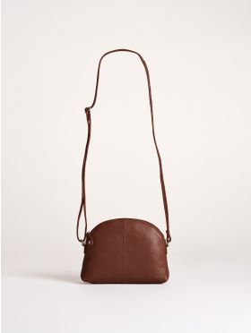 Elterwater curved Leather Cross Body Bag in Cognac