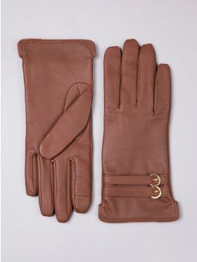 Twin Buckle II Leather Gloves in Tan