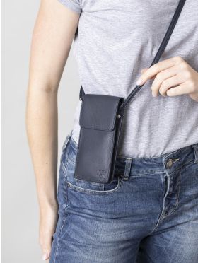 Bowness Leather Cross Body Phone Pouch in Navy