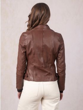 Tarn Leather Biker Jacket in Bourbon
