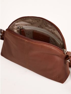 Elterwater curved Leather Cross Body Bag in Cognac