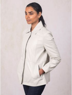 Mawbray Collared Leather Jacket in Parchment