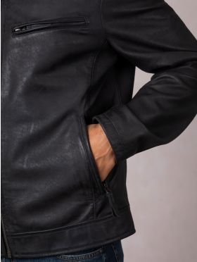 Crookshaw Leather Jacket in Navy