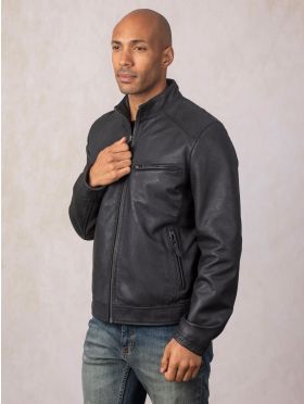 Crookshaw Leather Jacket in Navy
