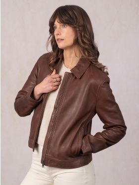 Crosthwaite Collared Leather Jacket in Chocolate